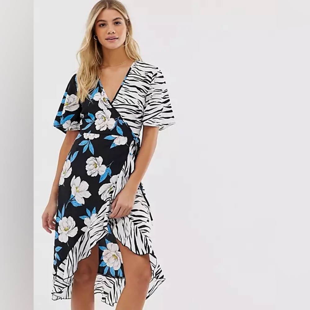 ASOS Mixed Print Wrap Dress Sz Small